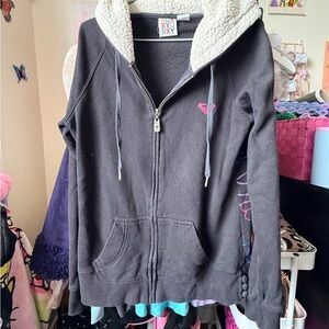 Roxy Charcoal Hoodie with Cream Fleece Lining in Hood